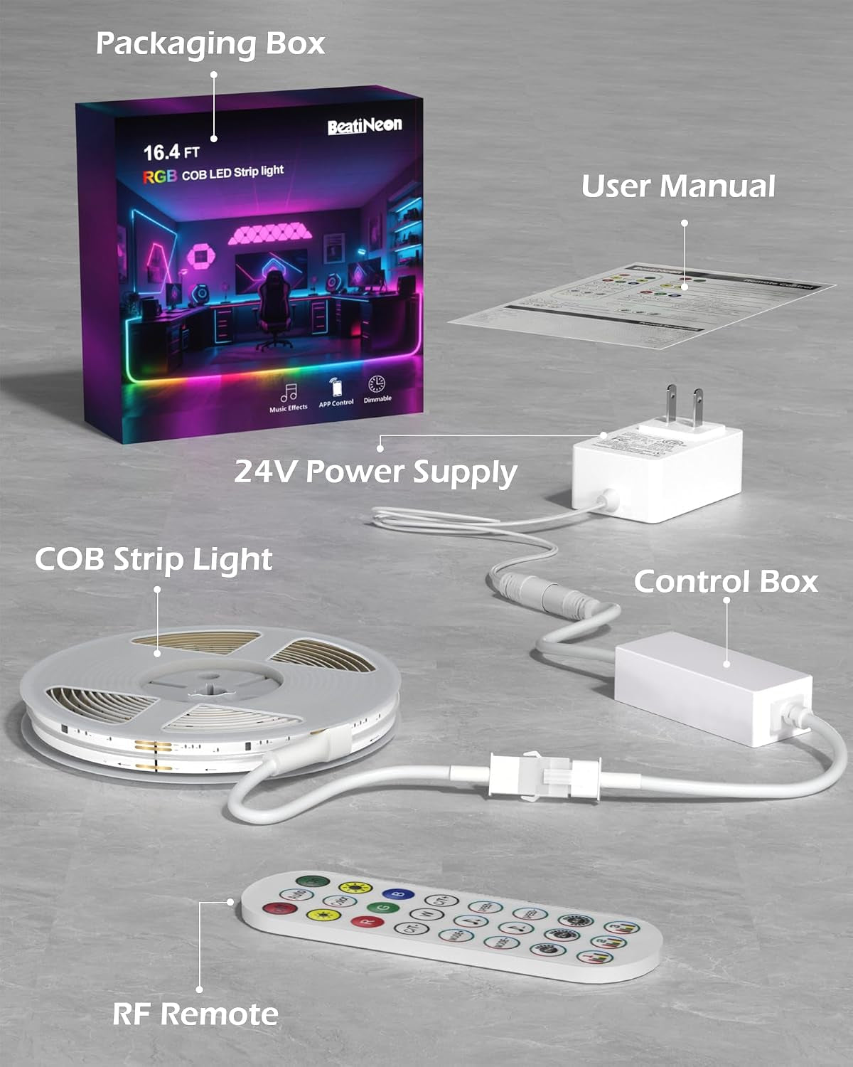 COB LED Strip Light with Music Sync & Remote