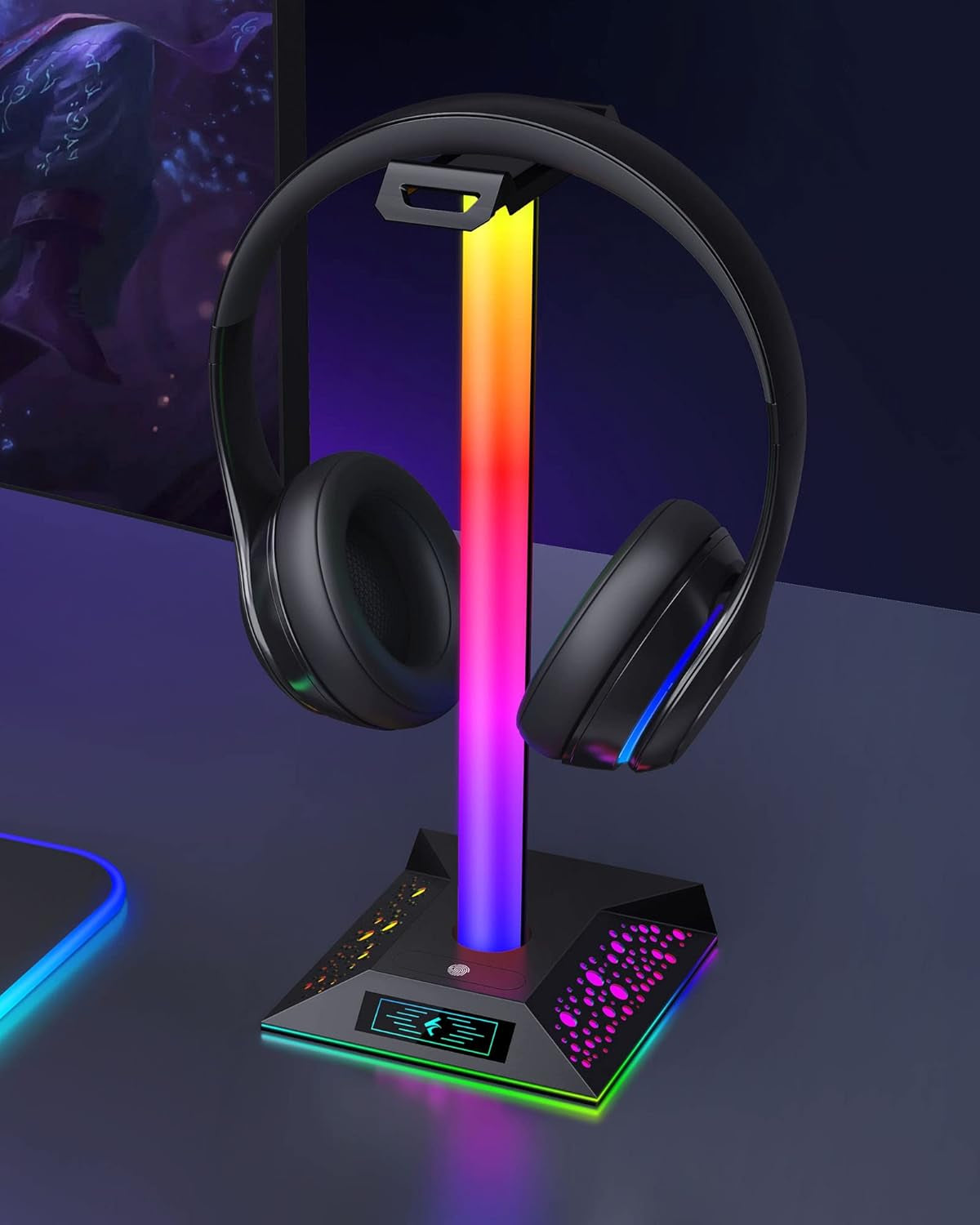 LED Gaming Headset Stand with Dual USB Charger