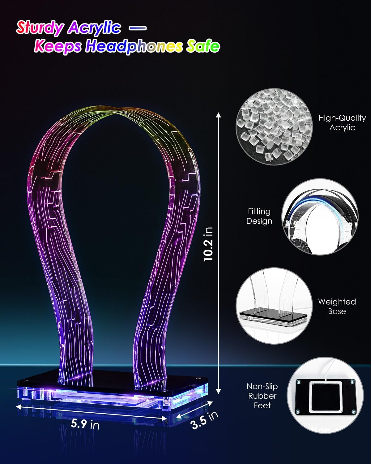 Acrylic RGB Headphone Stand with Music Sync