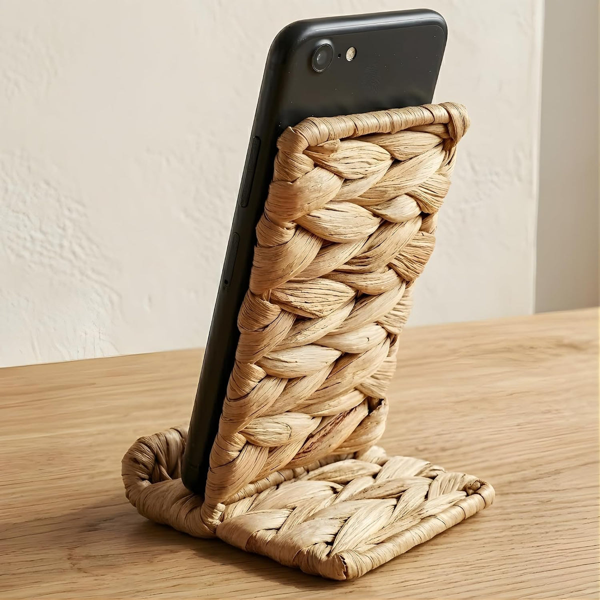 Handwoven Wicker Phone Stand for Desk