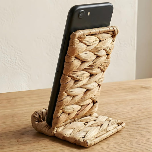 Handwoven Wicker Phone Stand for Desk