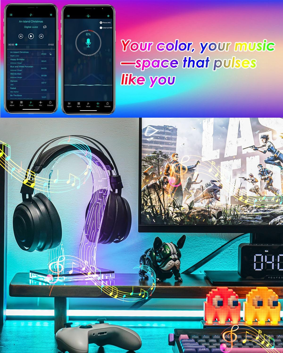 Acrylic RGB Headphone Stand with Music Sync