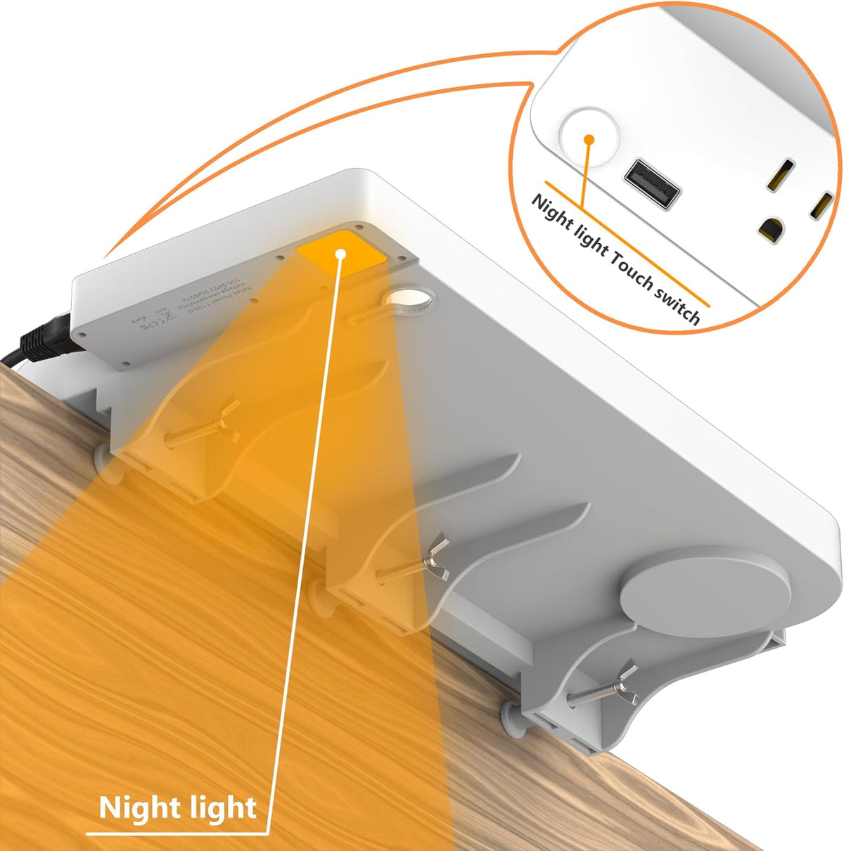 Bedside Caddy Shelf with USB Charging & Outlets
