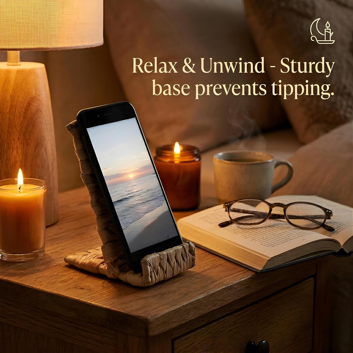 Handwoven Wicker Phone Stand for Desk