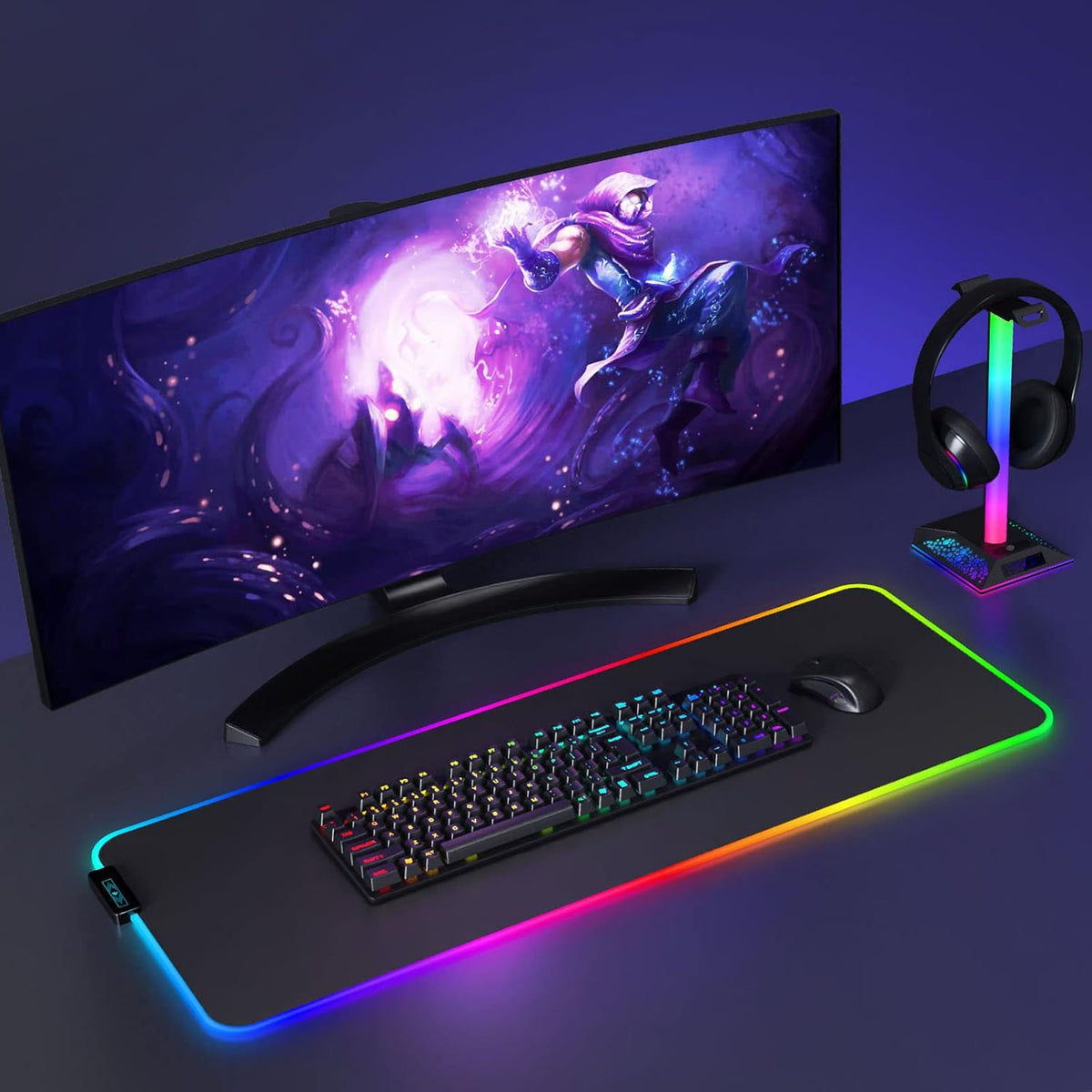 LED Gaming Headset Stand with Dual USB Charger