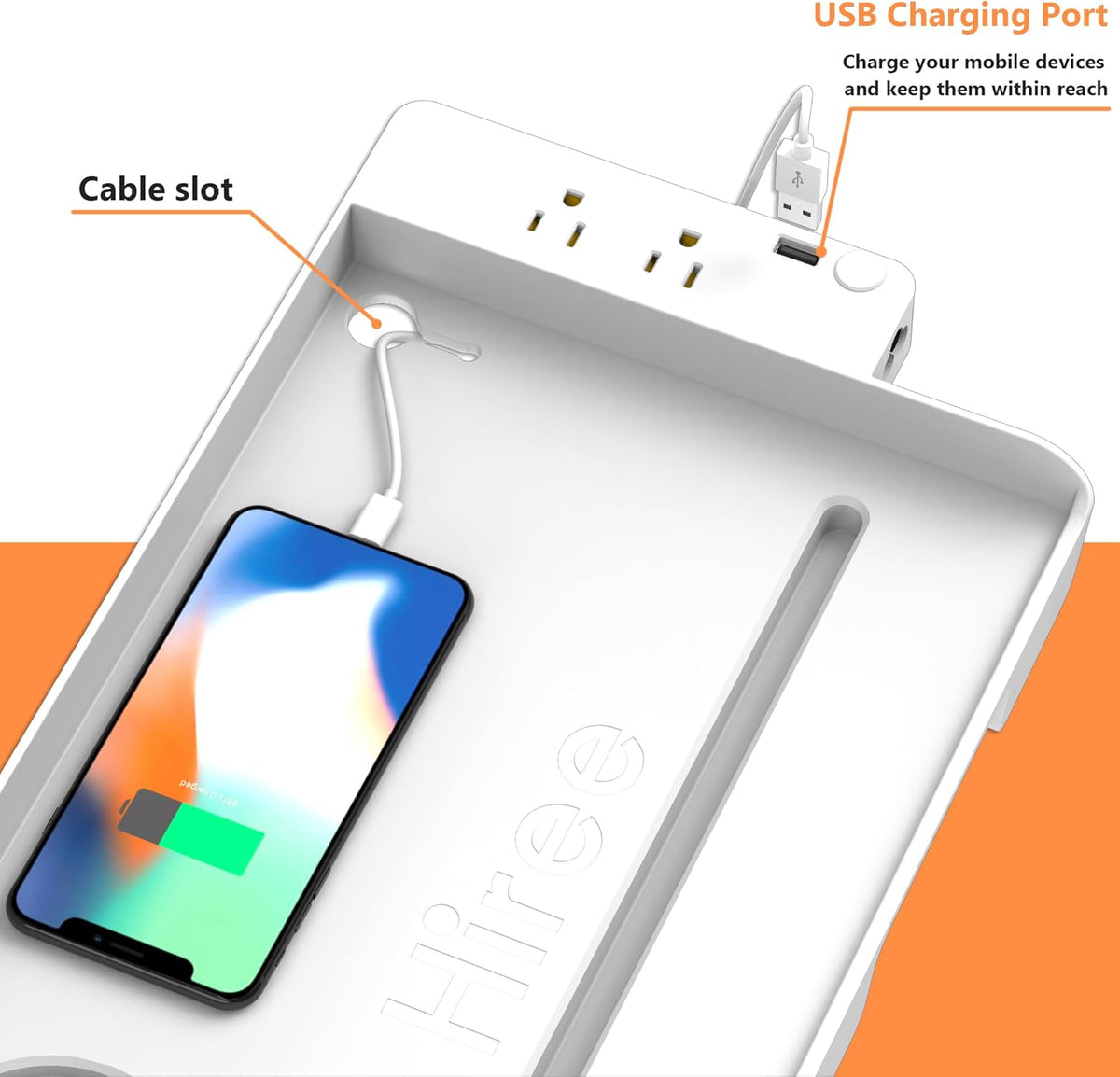 Bedside Caddy Shelf with USB Charging & Outlets