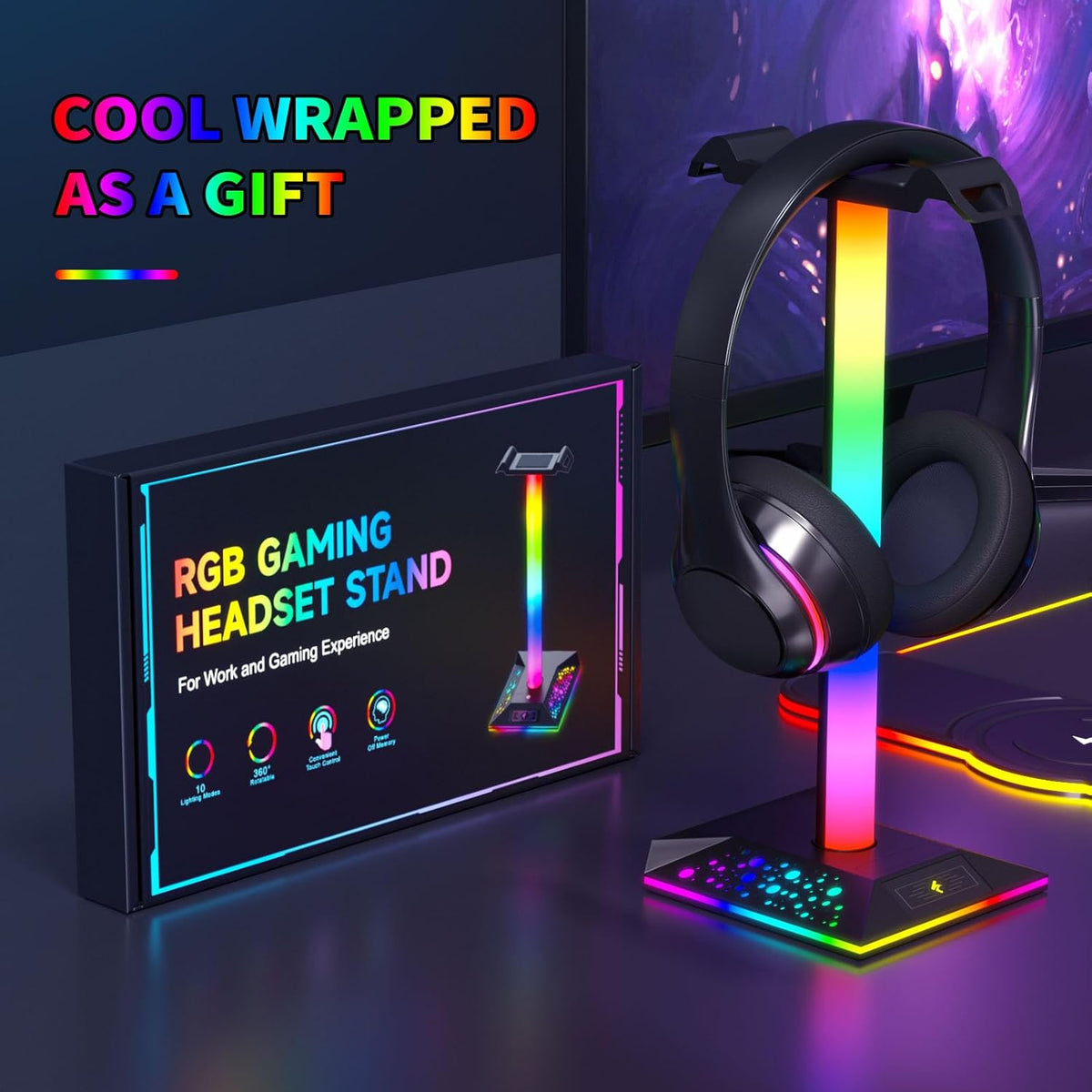 LED Gaming Headset Stand with Dual USB Charger