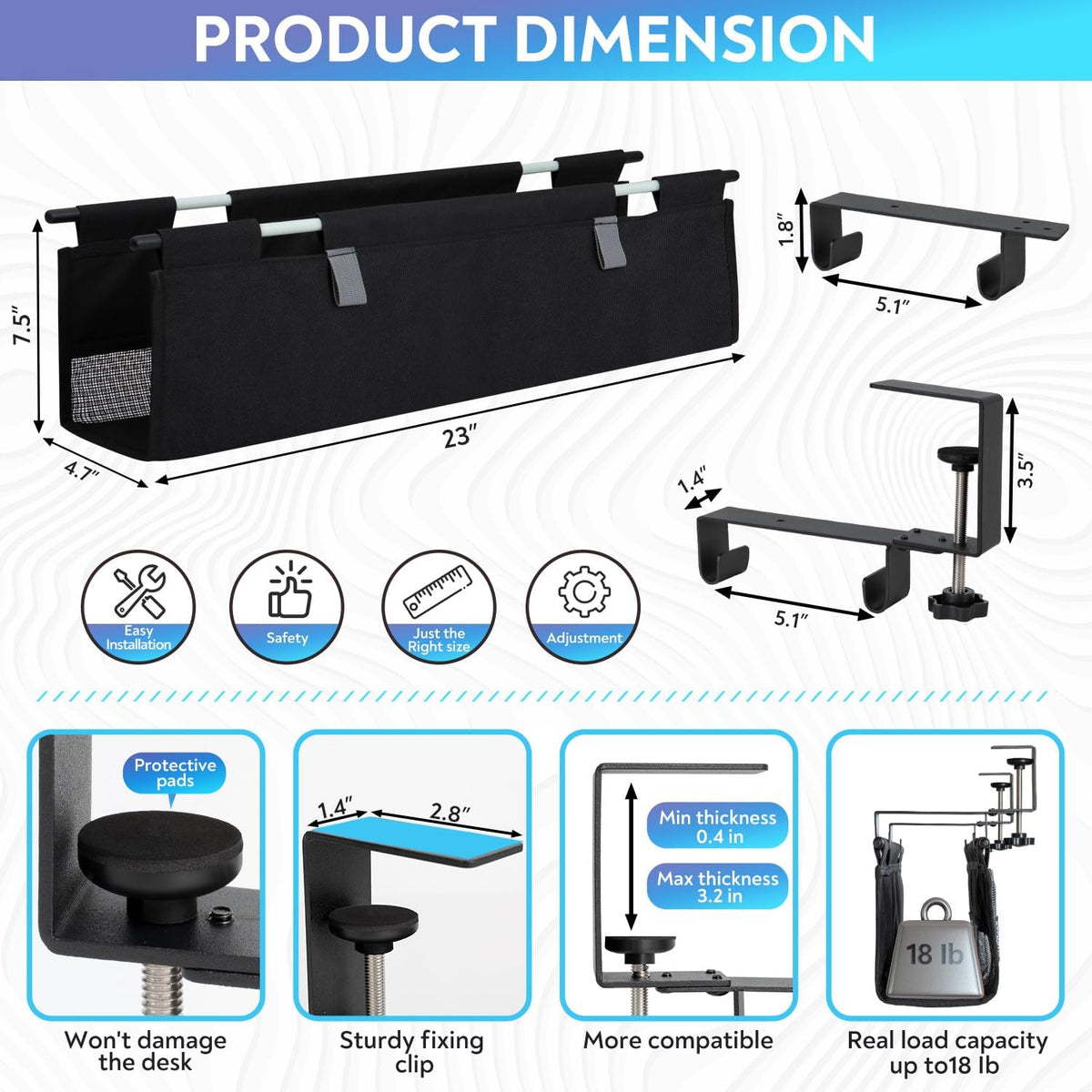 Fabric Under-Desk Cable Management Kit