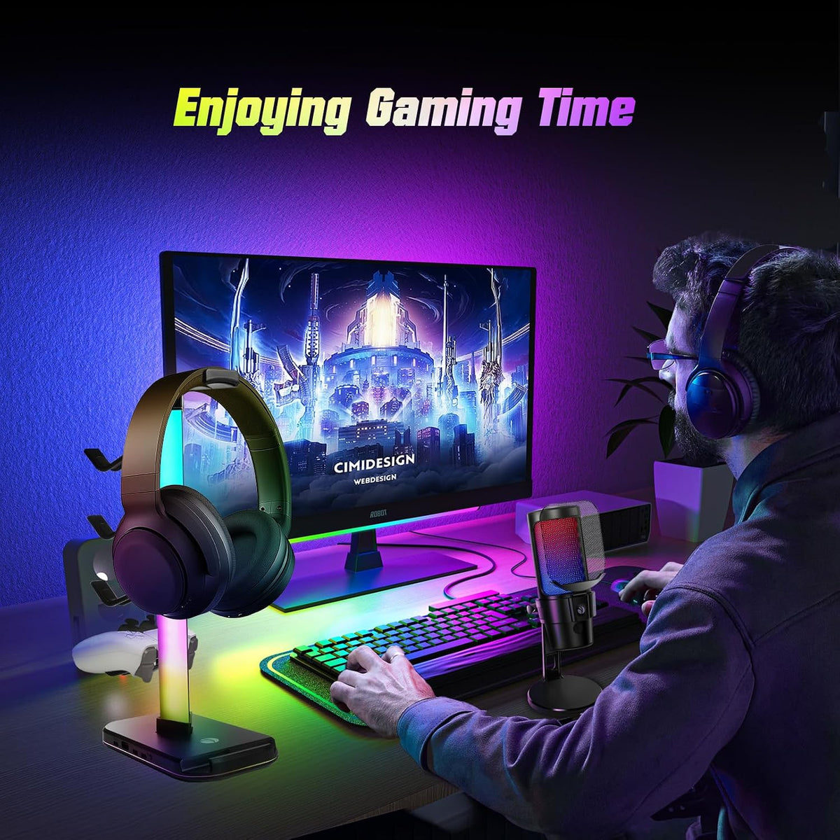 RGB Gaming Headphone & Controller Stand