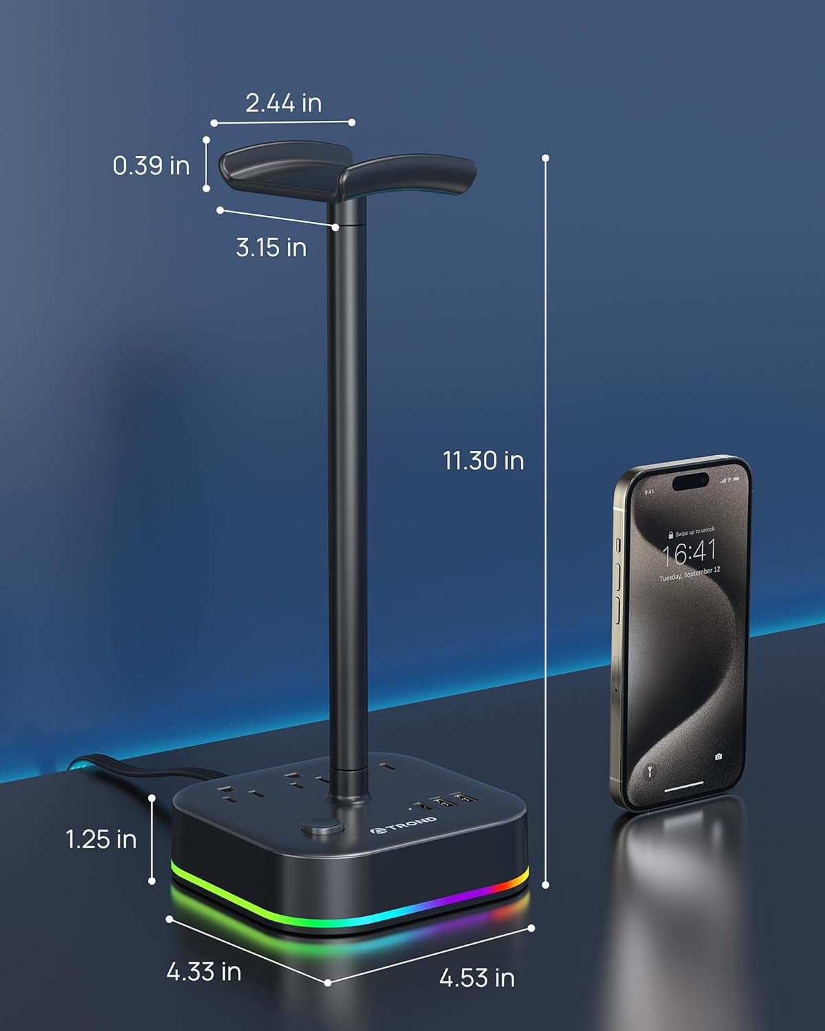 Gaming Headset Stand with USB-C & AC Outlets