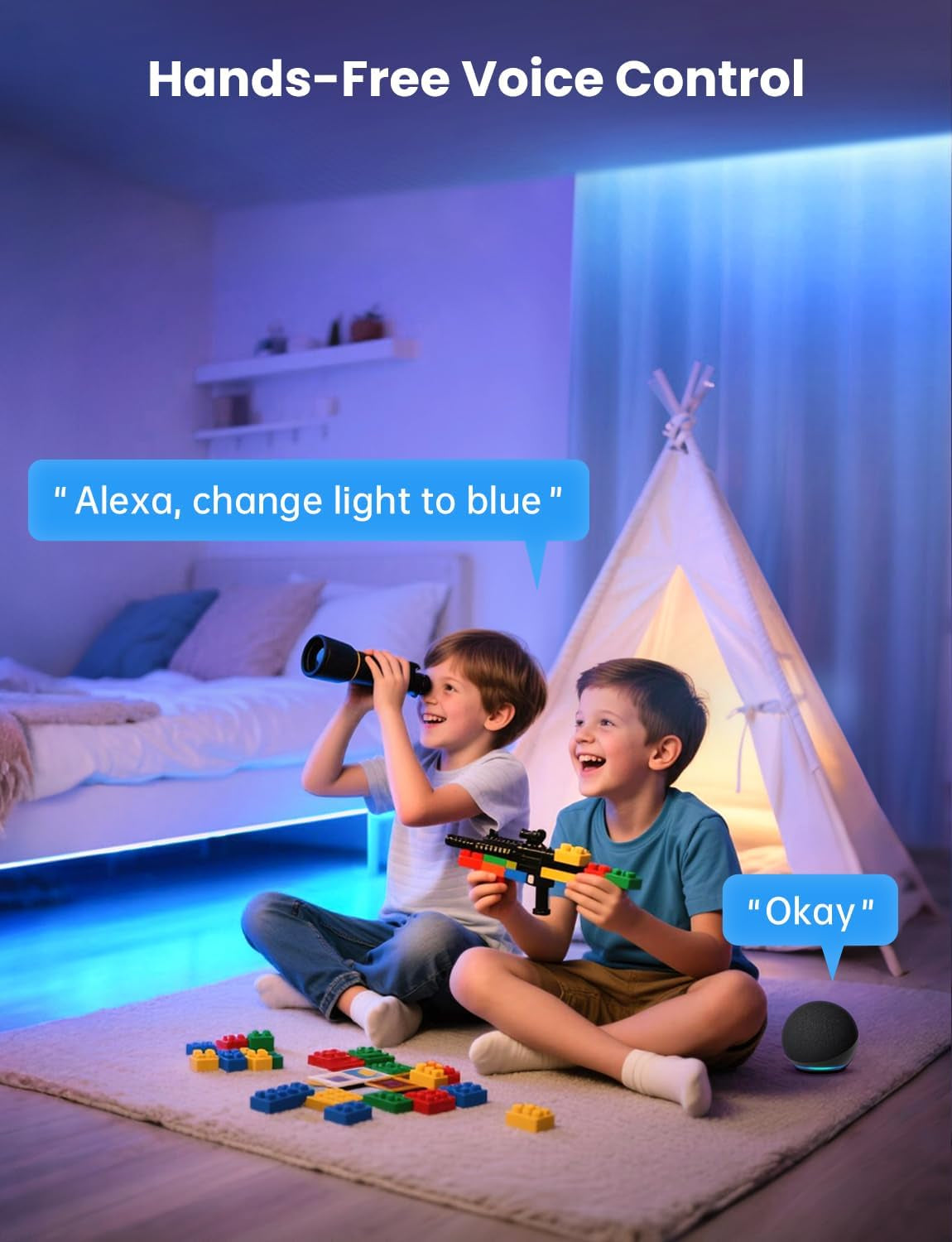 RGB LED Strip Light with Bluetooth App Control, 32.8Ft