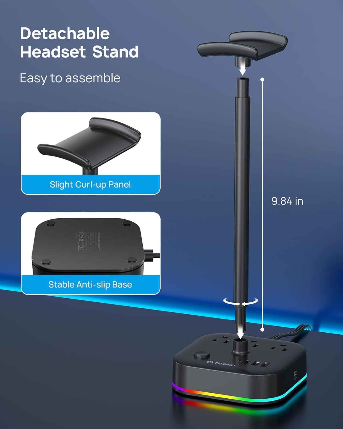 Gaming Headset Stand with USB-C & AC Outlets