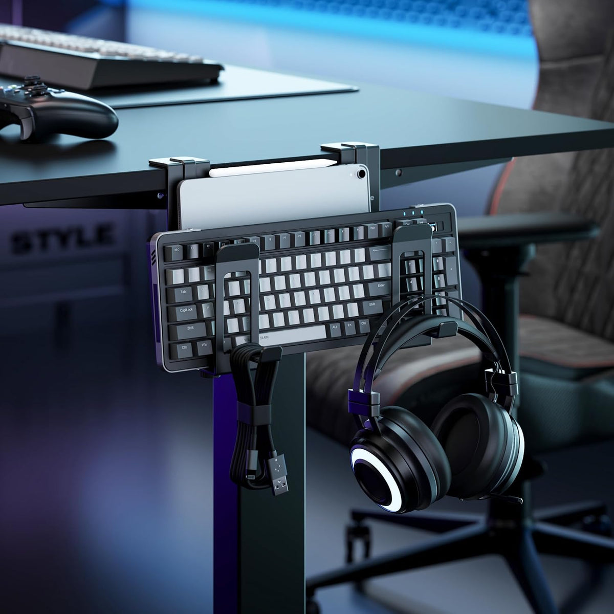 Vertical Under-Desk Laptop Stand with Headphone Holder