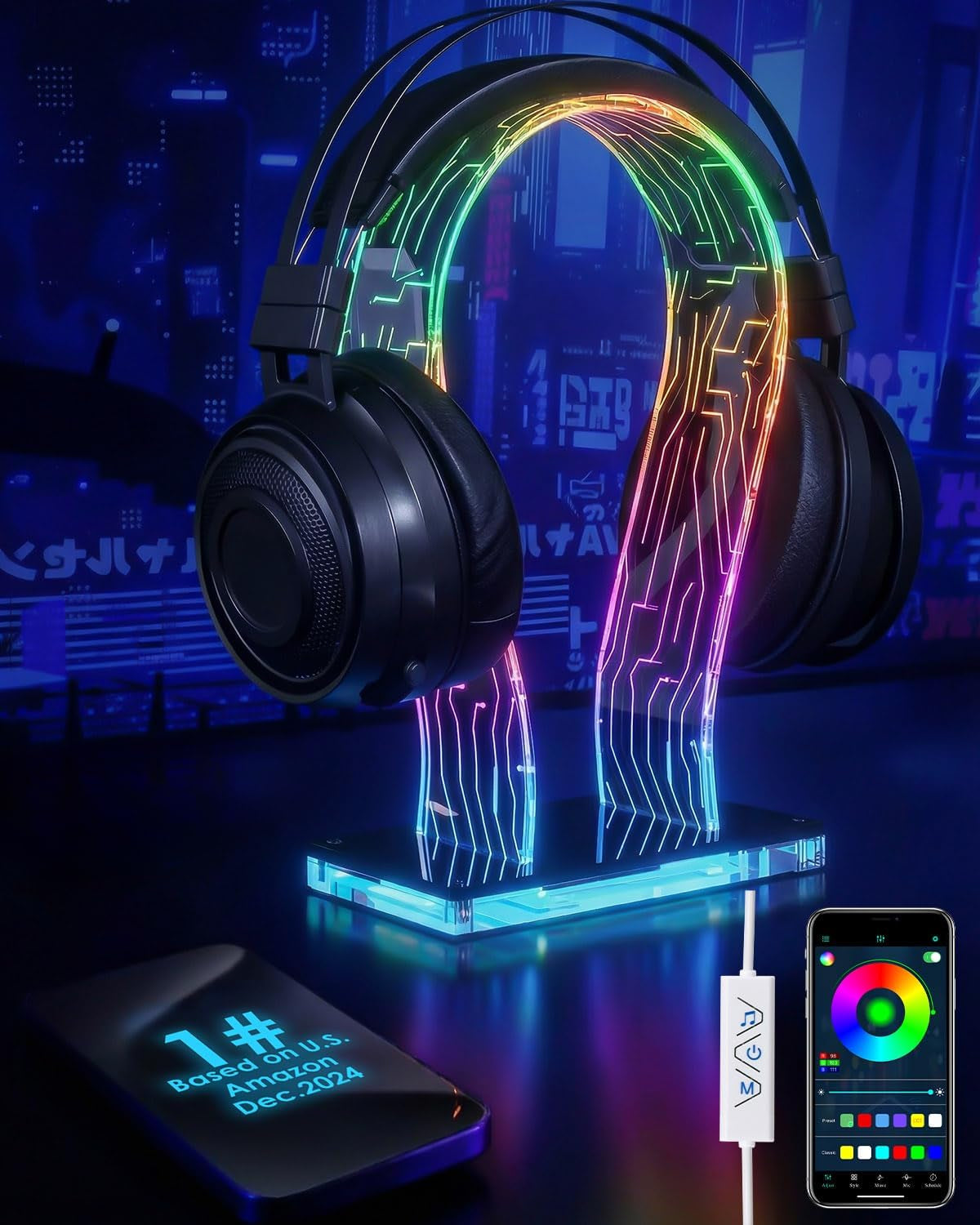 Acrylic RGB Headphone Stand with Music Sync