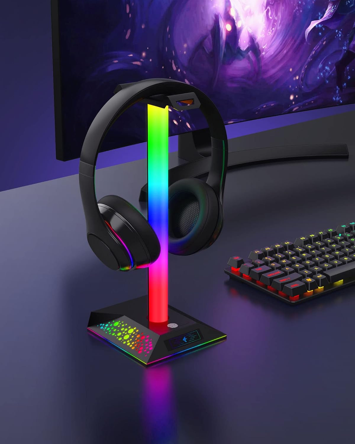 LED Gaming Headset Stand with Dual USB Charger