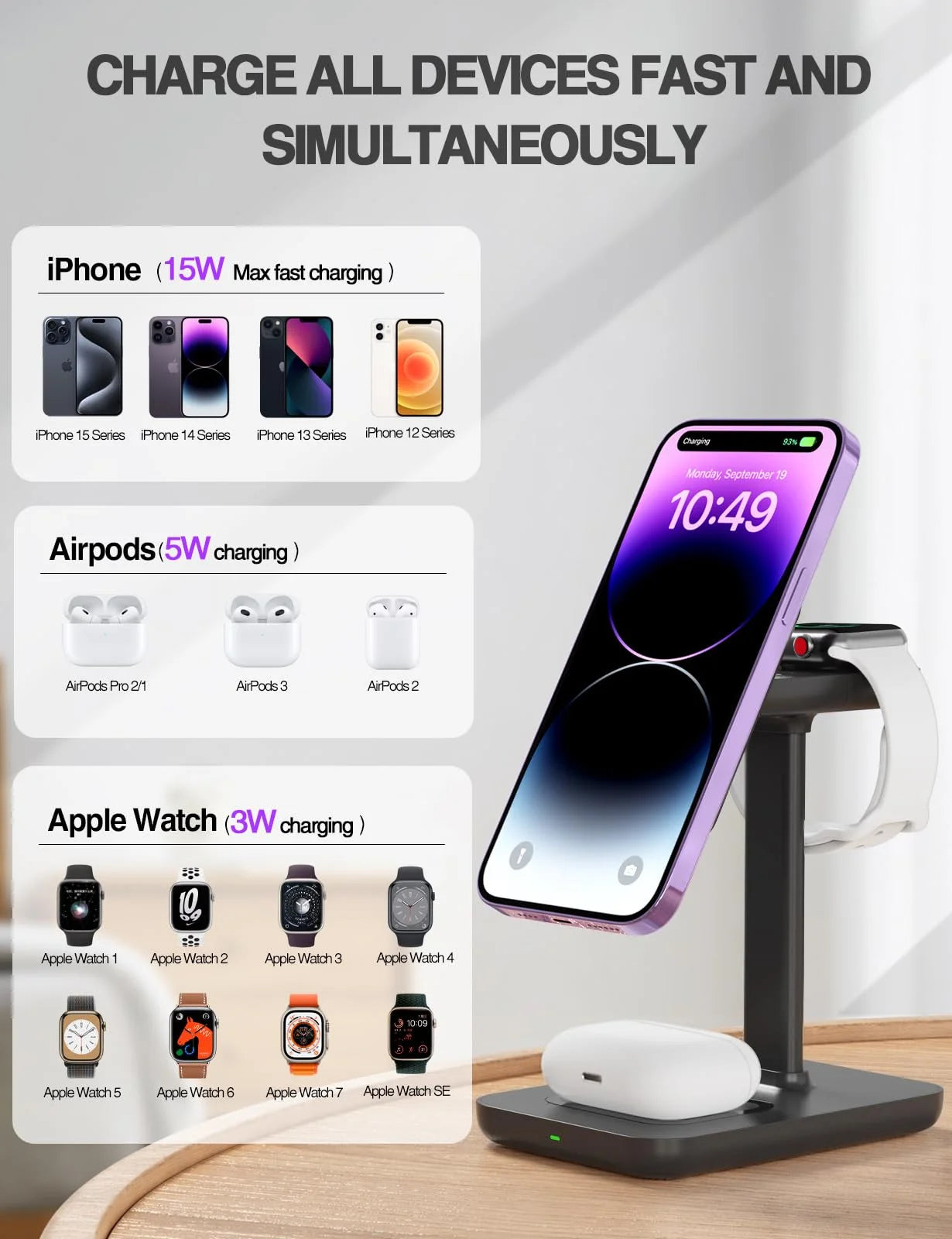 Magnetic 3-In-1 Wireless Charging Stand