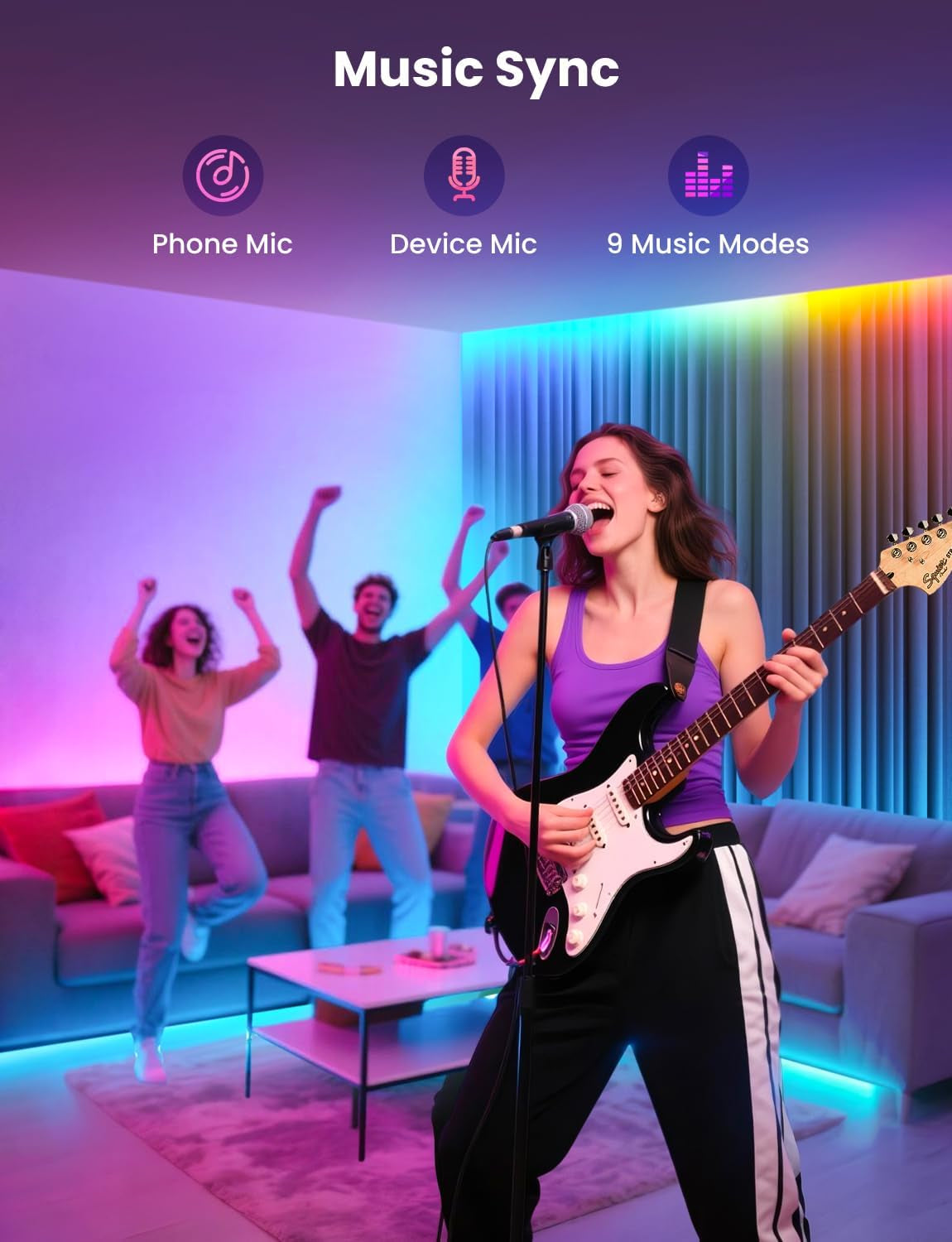 RGB LED Strip Light with Bluetooth App Control, 32.8Ft