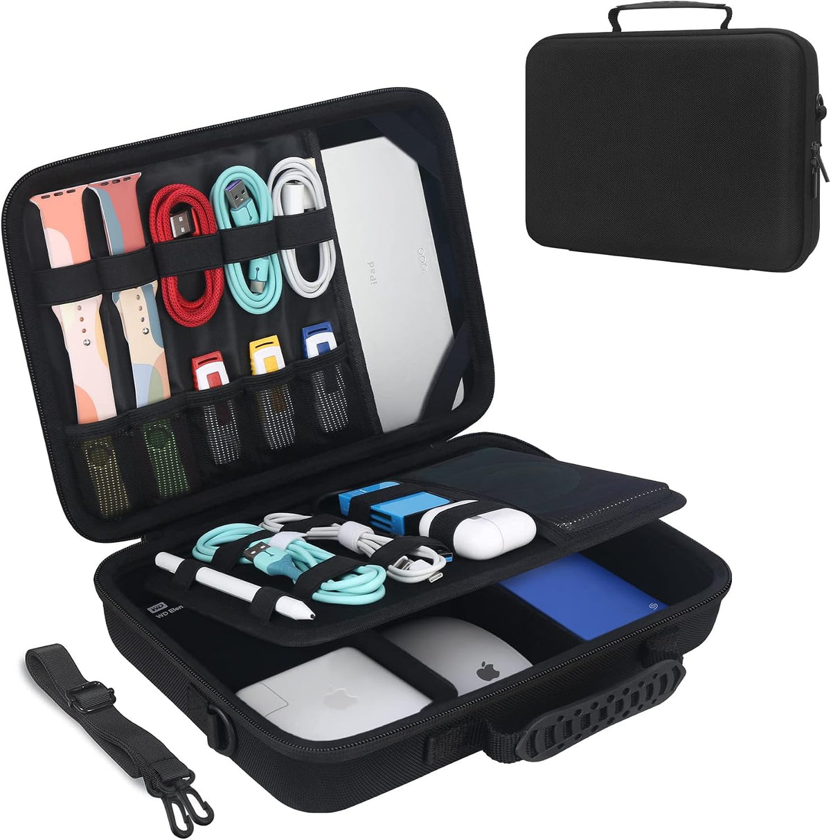 Hard Case Electronics Organizer with Charger Storage