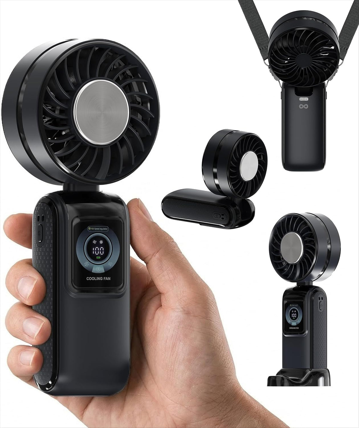 Rechargeable Handheld Cooling Fan with LED Display