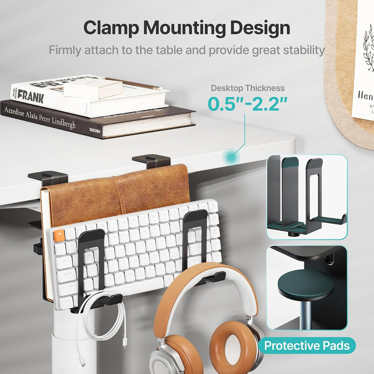 Vertical Under-Desk Laptop Stand with Headphone Holder