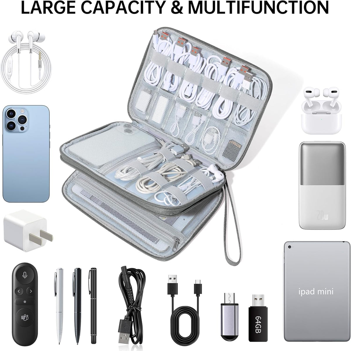 Double-Layer Electronics Travel Organizer Bag