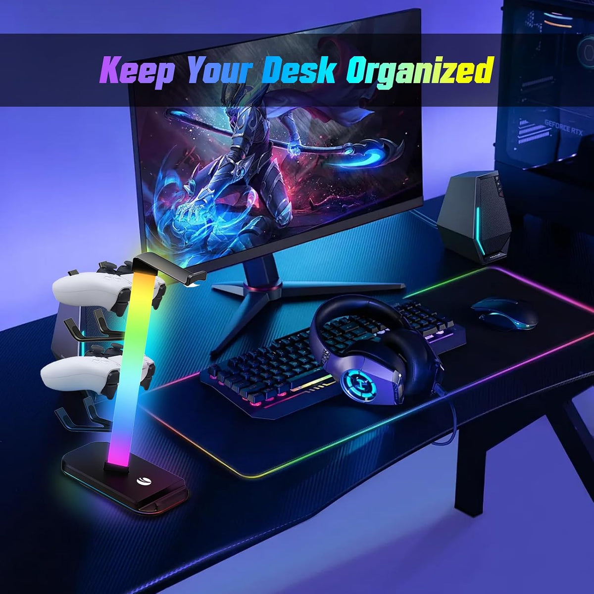 RGB Gaming Headphone & Controller Stand