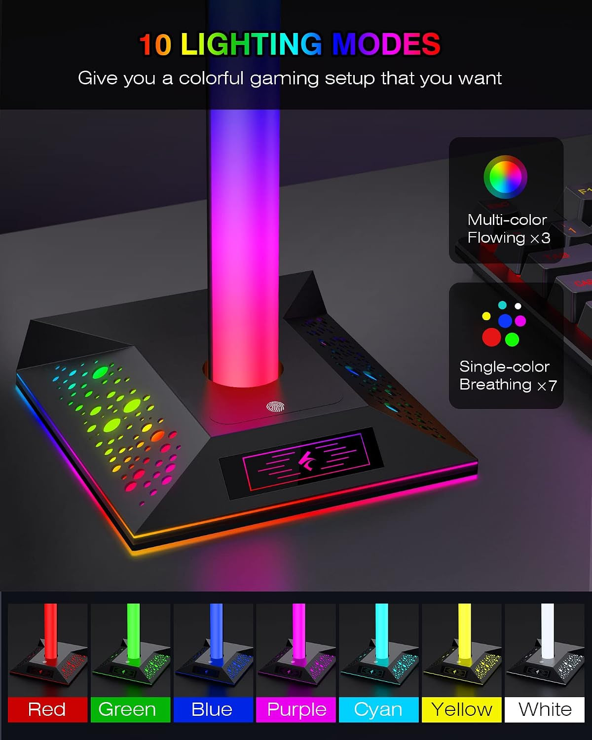LED Gaming Headset Stand with Dual USB Charger