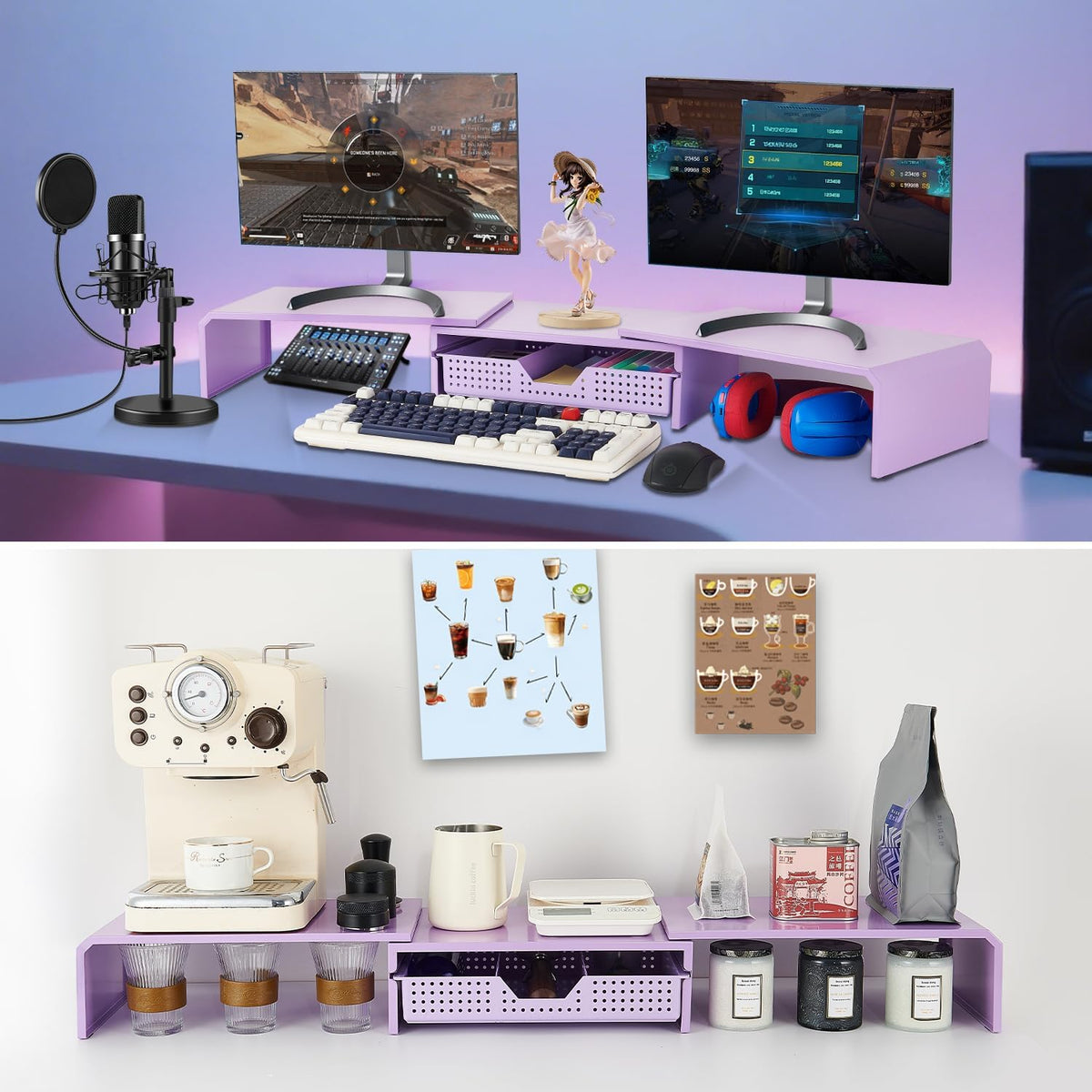 Dual Monitor Stand Riser with Storage Drawer