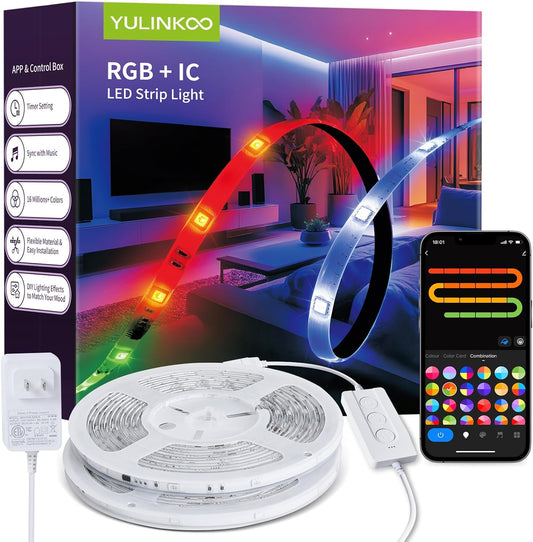RGB LED Strip Light with Bluetooth App Control, 32.8Ft
