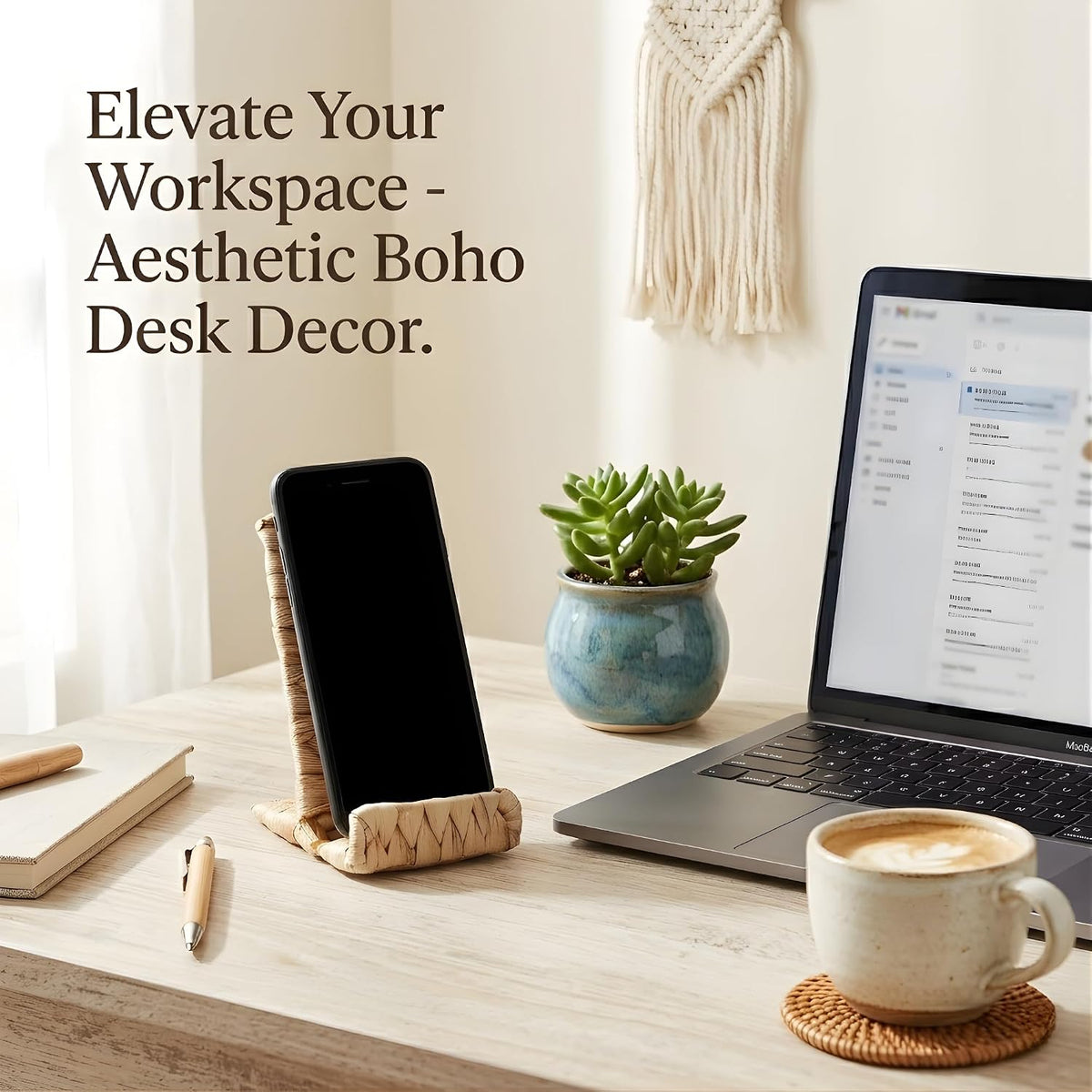 Handwoven Wicker Phone Stand for Desk
