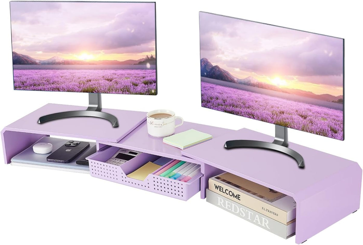 Dual Monitor Stand Riser with Storage Drawer