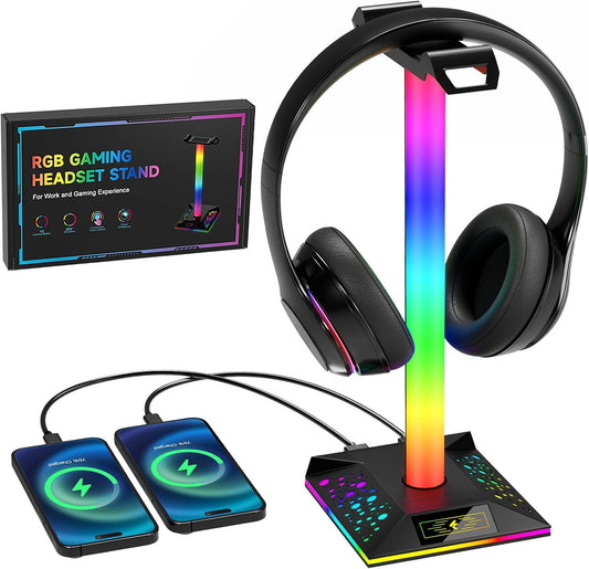 LED Gaming Headset Stand with Dual USB Charger