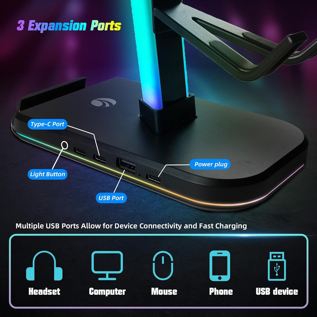 RGB Gaming Headphone & Controller Stand