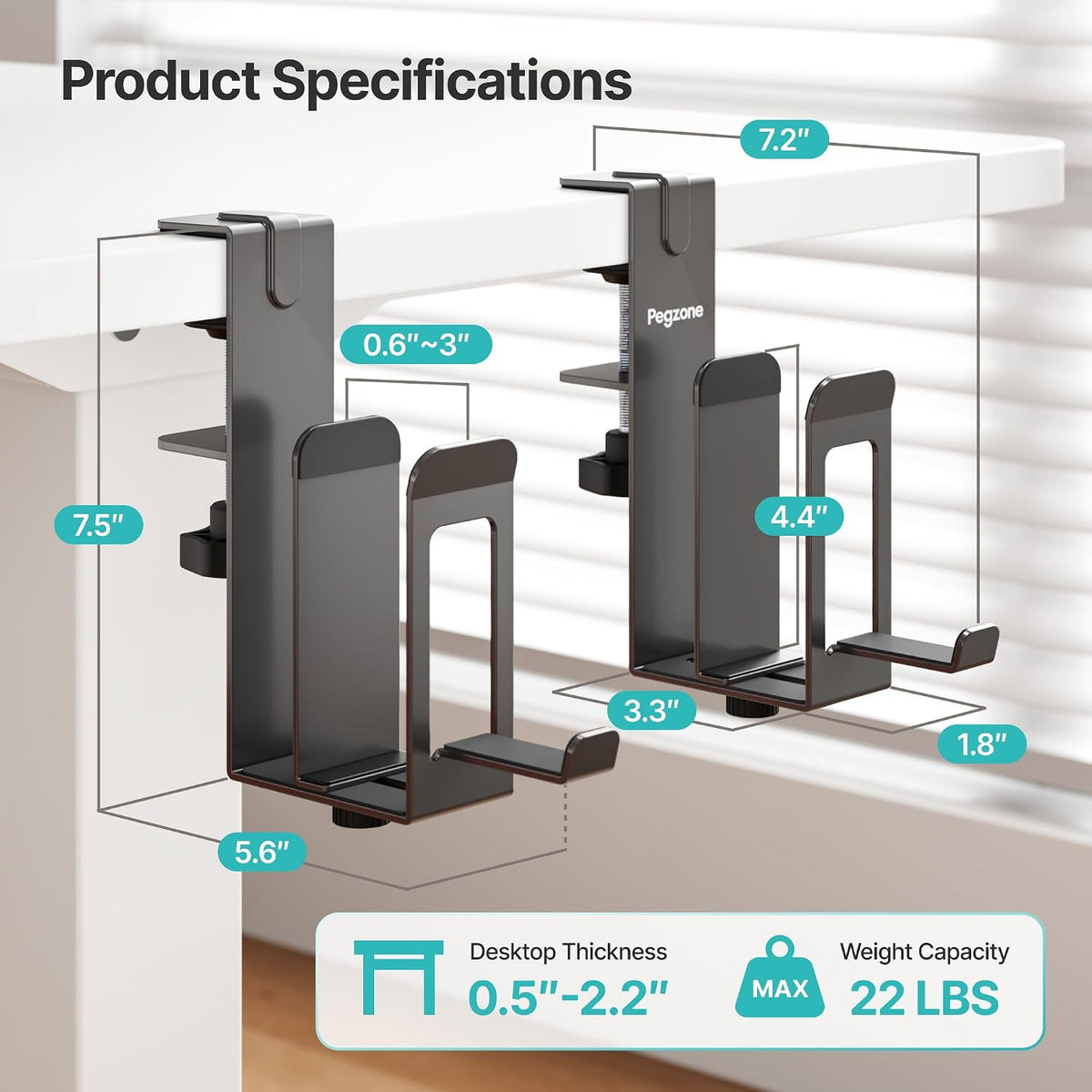Vertical Under-Desk Laptop Stand with Headphone Holder