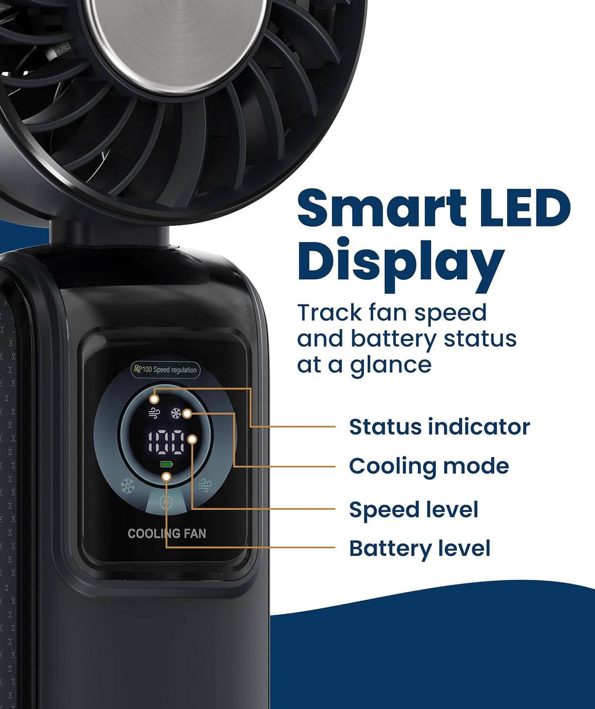 Rechargeable Handheld Cooling Fan with LED Display