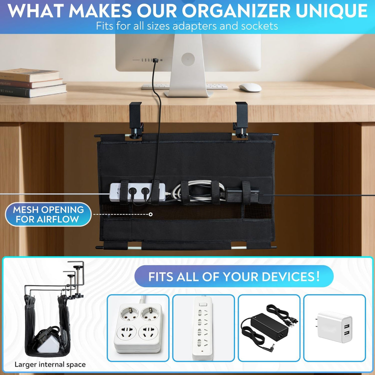 Fabric Under-Desk Cable Management Kit