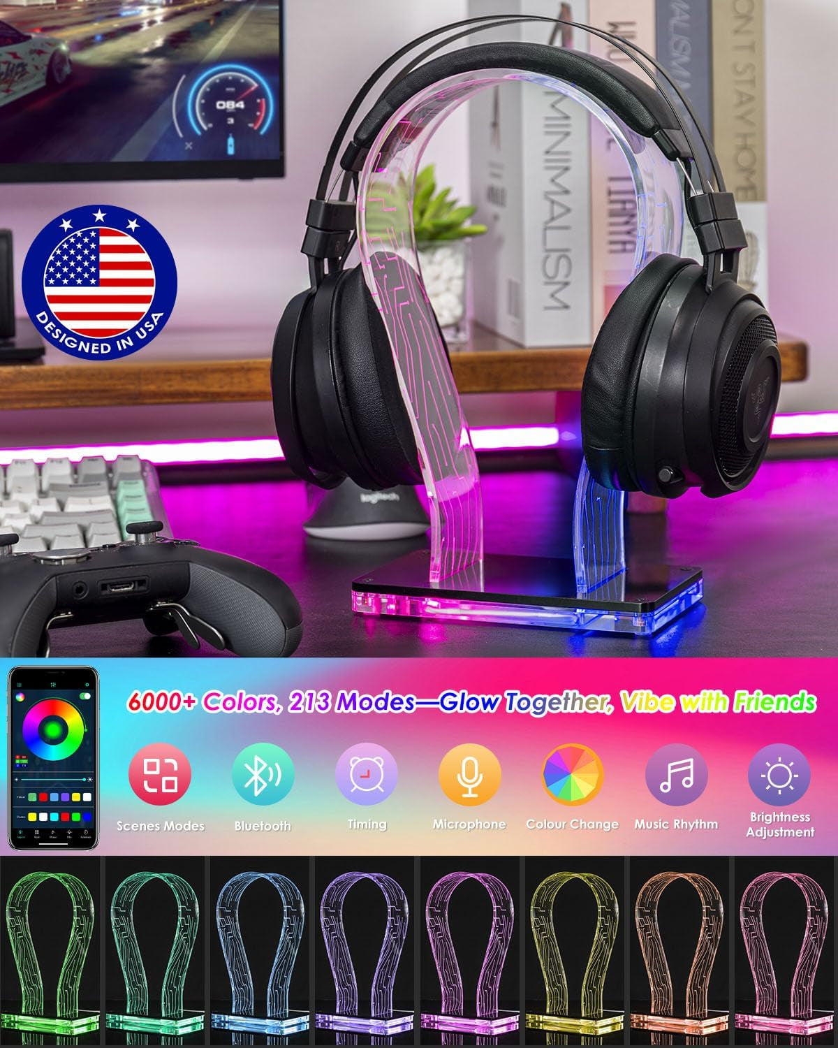 Acrylic RGB Headphone Stand with Music Sync