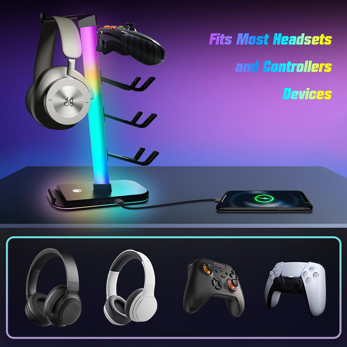 RGB Gaming Headphone & Controller Stand
