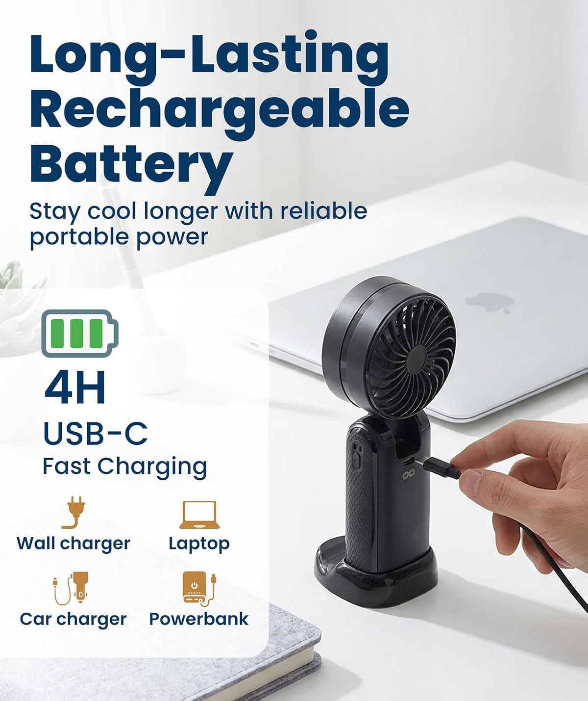 Rechargeable Handheld Cooling Fan with LED Display