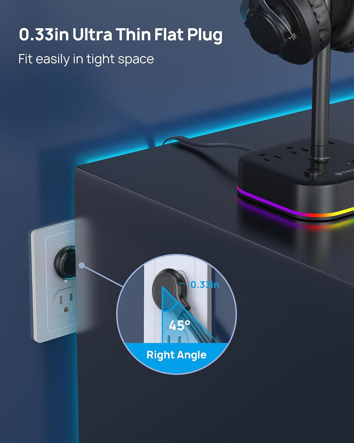 Gaming Headset Stand with USB-C & AC Outlets