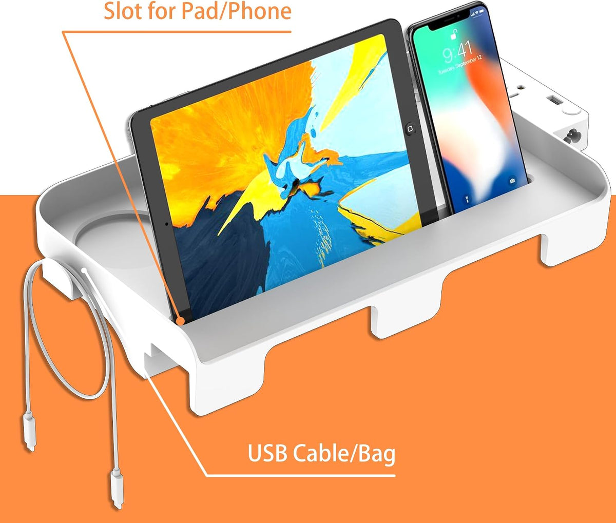 Bedside Caddy Shelf with USB Charging & Outlets