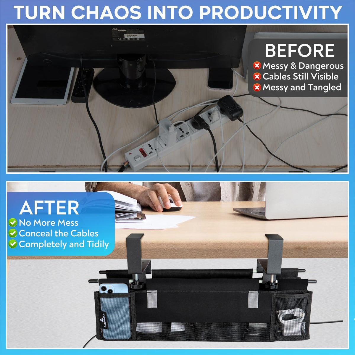 Fabric Under-Desk Cable Management Kit
