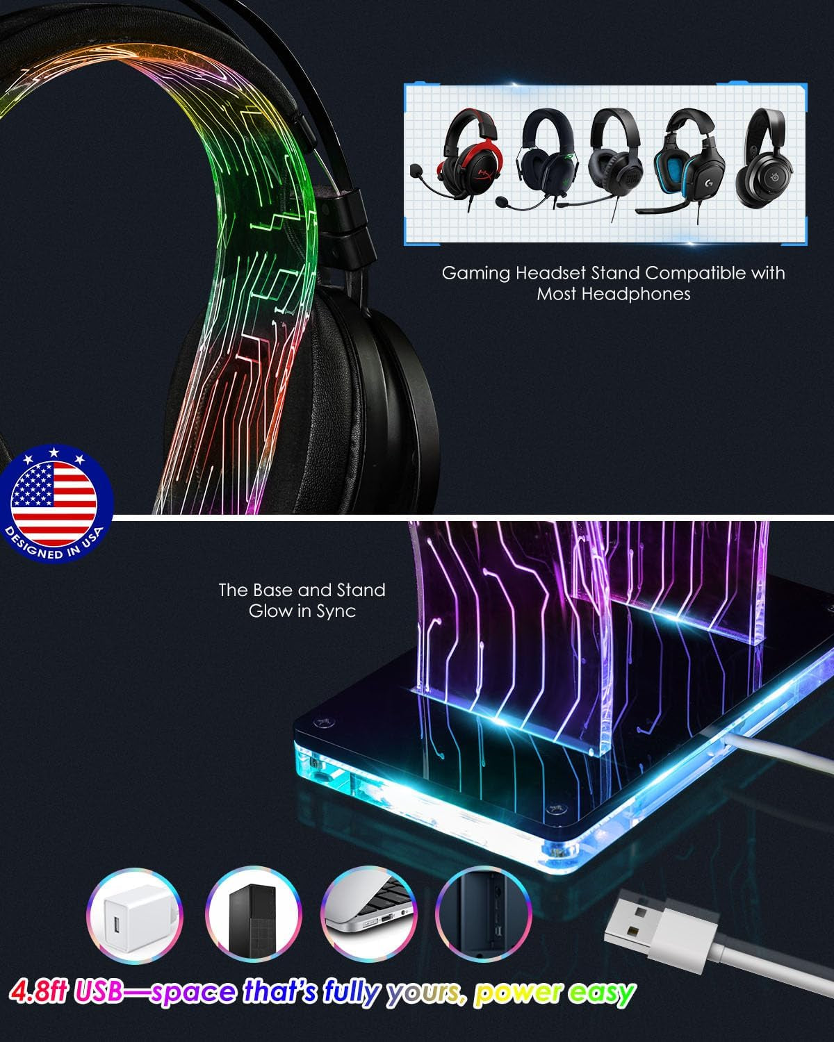 Acrylic RGB Headphone Stand with Music Sync