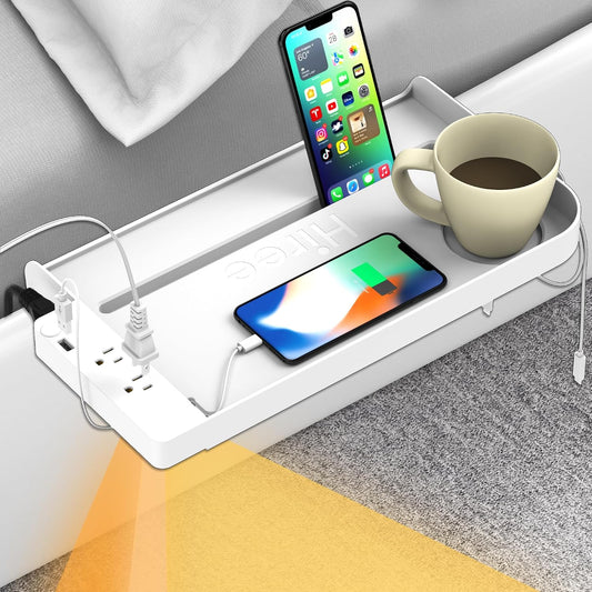 Bedside Caddy Shelf with USB Charging & Outlets