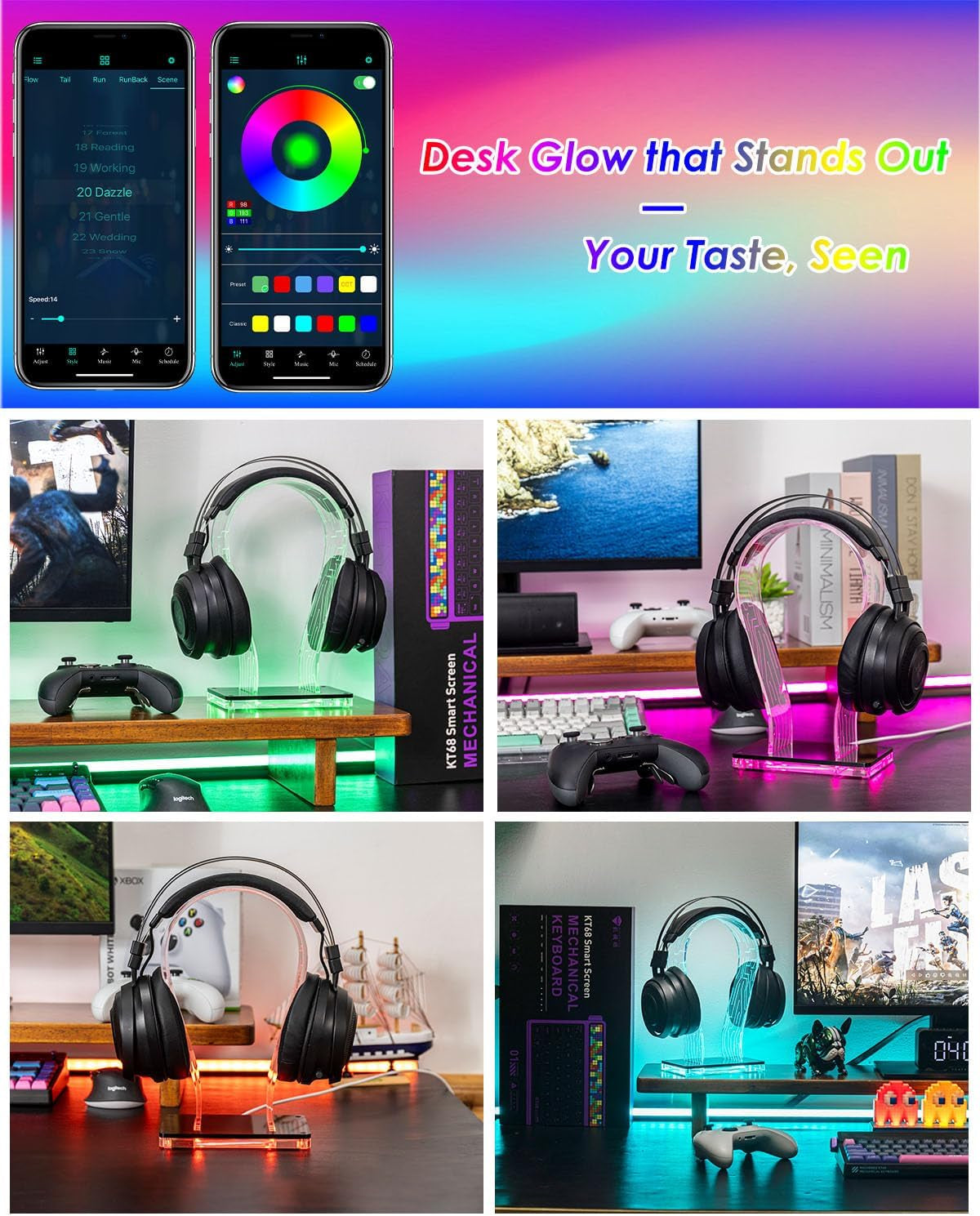 Acrylic RGB Headphone Stand with Music Sync