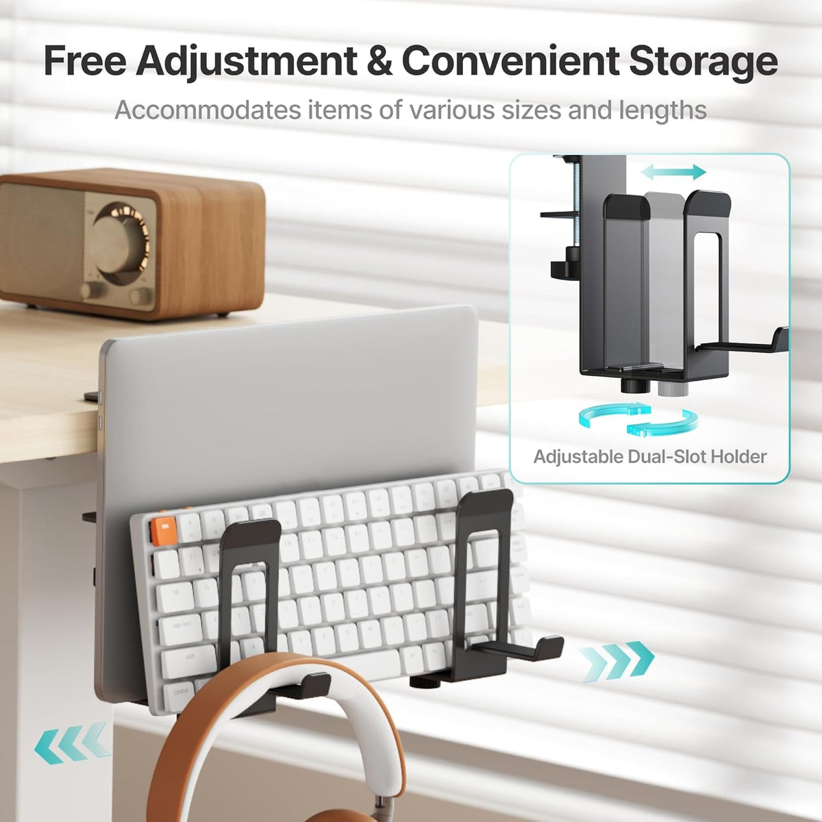 Vertical Under-Desk Laptop Stand with Headphone Holder