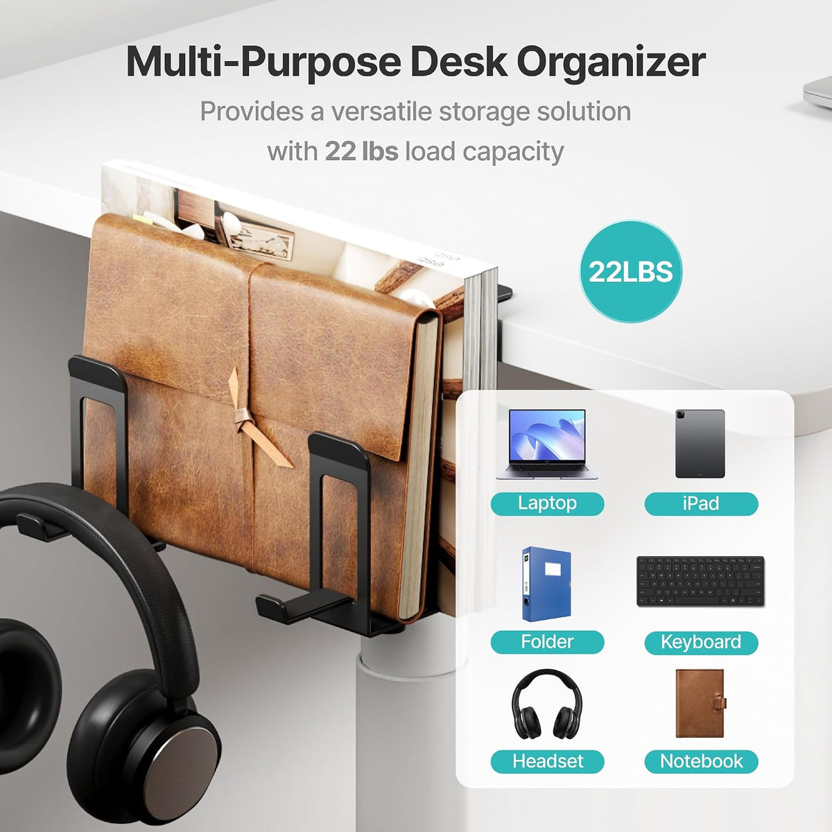 Vertical Under-Desk Laptop Stand with Headphone Holder