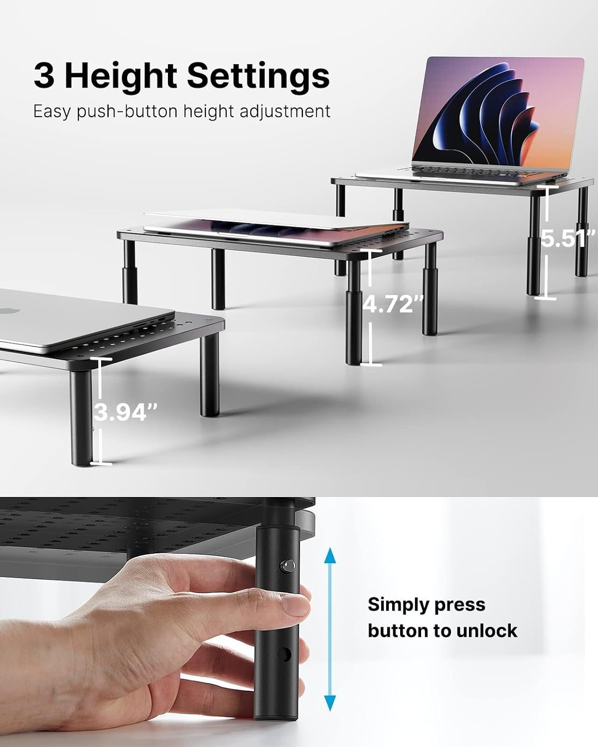 3-Height Adjustable Monitor Stand Riser