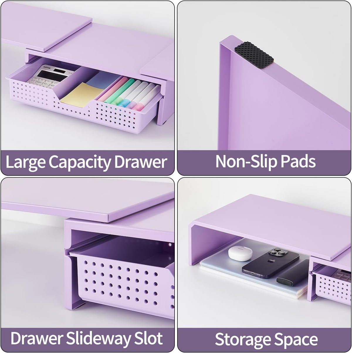 Dual Monitor Stand Riser with Storage Drawer